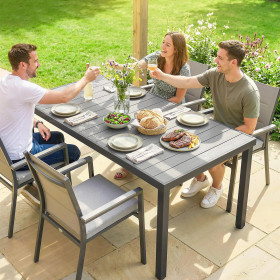 6-Person Garden Dining Table with Slatted Top and Steel Frame