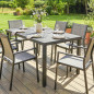 6-Person Garden Dining Table with Slatted Top and Steel Frame.