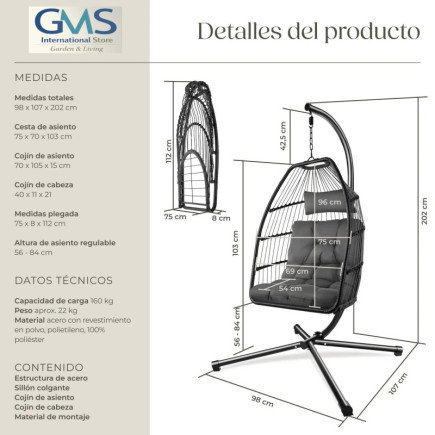 !! New Modell !! Silla colgante  gris oscuro y Negro