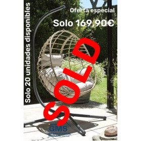 Hanging chair made of steel and synthetic rattan. 