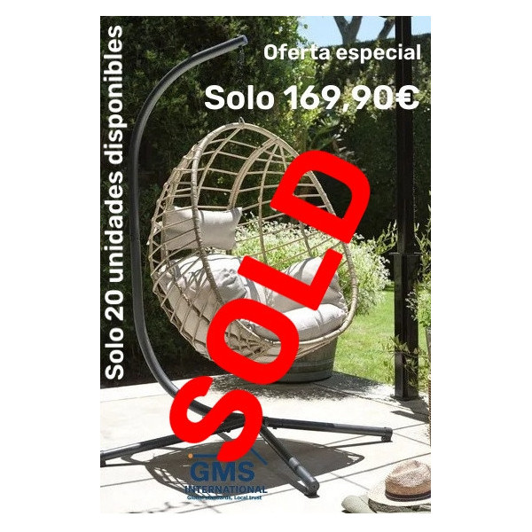 Hanging chair made of steel and synthetic rattan. 