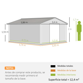 Cobertizo de Jardín 12.4 m² 340x386x200 cm with 2 Puertas
