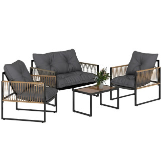 Conjunto de Jardín de 4 Piezas con Sofá Sillones y Mesa de