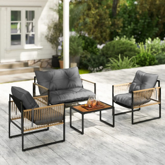 4-Piece Garden Set with Sofa, Armchairs, and Coffee Table in