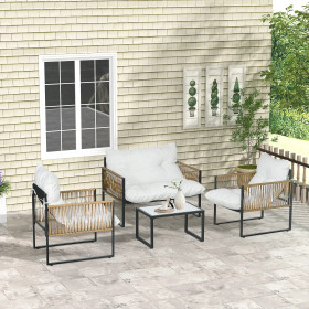 Conjunto de Jardín de 4 Piezas con Sofá Sillones y Mesa de