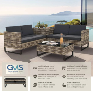 Rattan set for 4 people, with storage box 3 colors Home GMS Shop