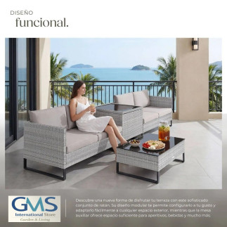 Rattan set for 4 people, with storage box 3 colors