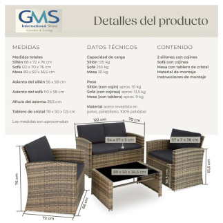 Conjunto de salón de ratán para 4 personas