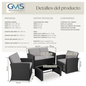 Conjunto de salón de ratán para 4 personas Inicio GMS Shop