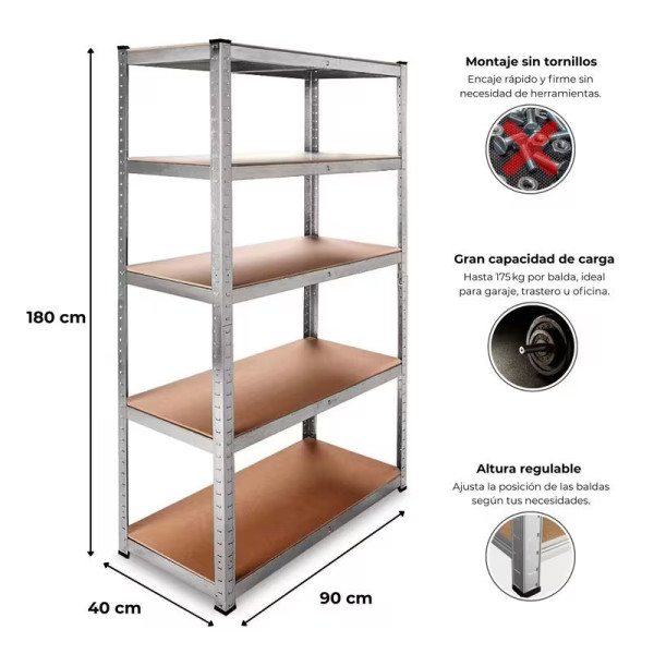 Pack of 10 Galvanized Shelving Units with 5 Shelves, 180x90x40 cmGMS20251070Metal Shelving