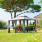 Steel pergola with gray curtains, 3x4m