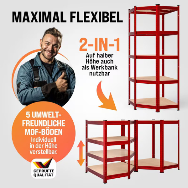 3-Piece Corner Bookshelf Set, Red, Blue, Black Metal Shelving