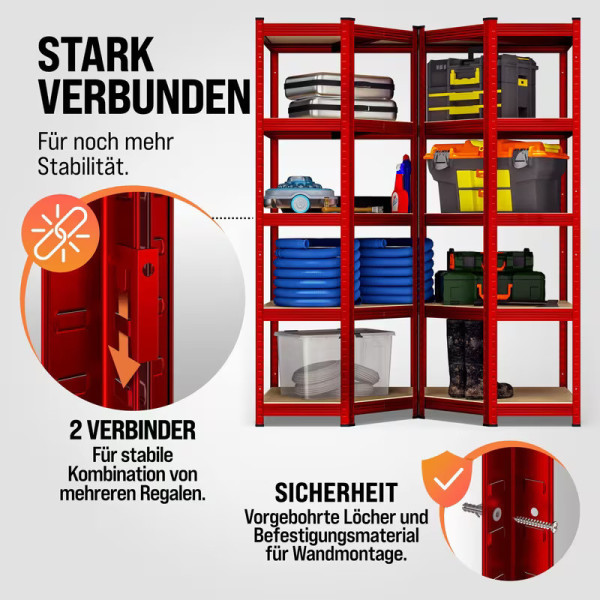 3-Piece Corner Bookshelf Set, Red, Blue, Black Metal Shelving