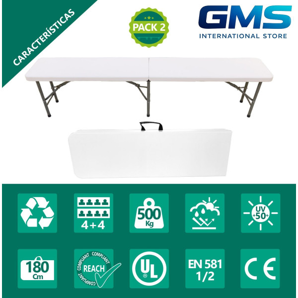2-Pack Solid Folding Benches 180x30x43cm, Seats 6 People Garden