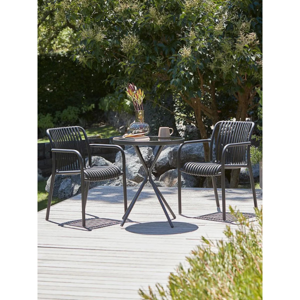 Black Table (Ø60) + 2 Black Chairs Garden Furniture Sets GMS