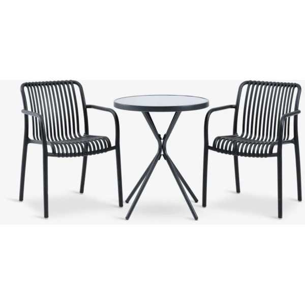 Black Table (Ø60) + 2 Black Chairs Garden Furniture Sets GMS