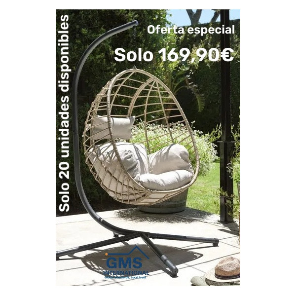 Hanging chair made of steel and synthetic rattan. 