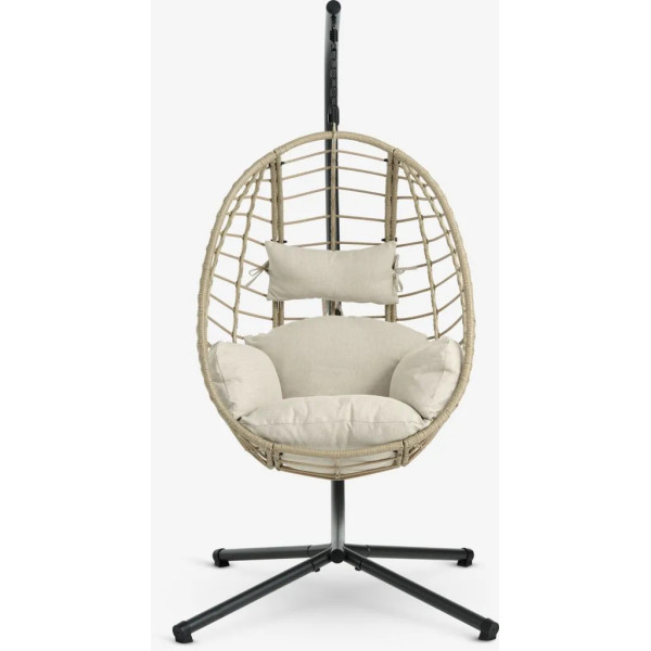 Hanging chair made of steel and synthetic rattan. 