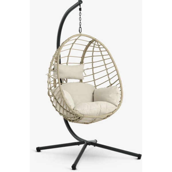 Hanging chair made of steel and synthetic rattan. 