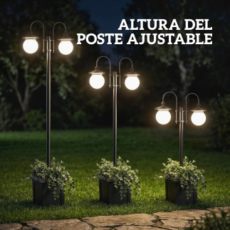 Outsunny Farola Solar Exterior de Jardín 2 Cabezales Inicio GMS